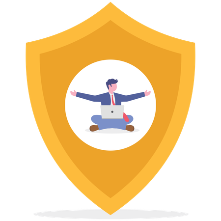 Businessman working on cyber attack protection  Illustration