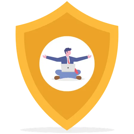 Businessman working on cyber attack protection  Illustration