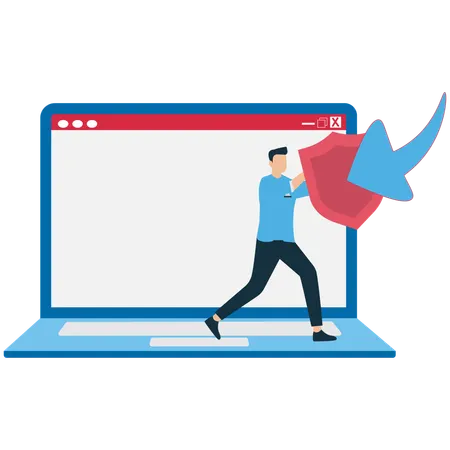 サイバーデータ保護に取り組むビジネスマン  イラスト