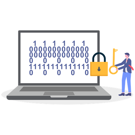 Businessman working on cybersecurity  Illustration