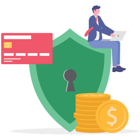 Businessman working on cybersecurity  Illustration