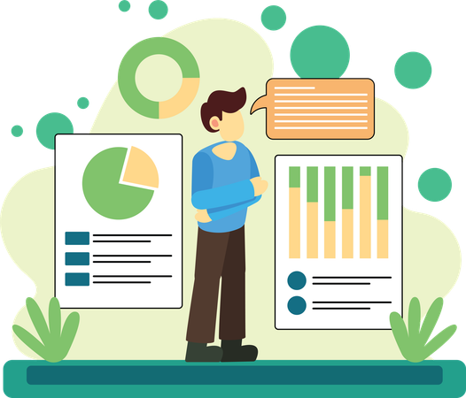 Businessman working on dashboard analysis  Illustration