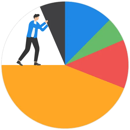 Analyst Standing On Pie Chart Pushing Allocation To The Best Performance Position Business Analysis Investment Asset Allocation Or Economic Statistics Illustration