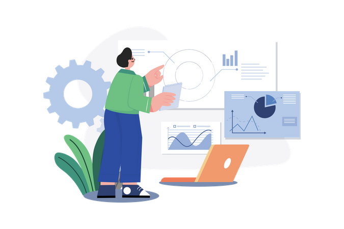 Businessman working on data analytics  Illustration