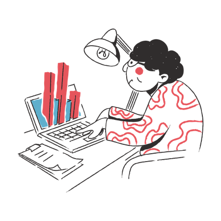 Businessman working on data-analyzer  Illustration