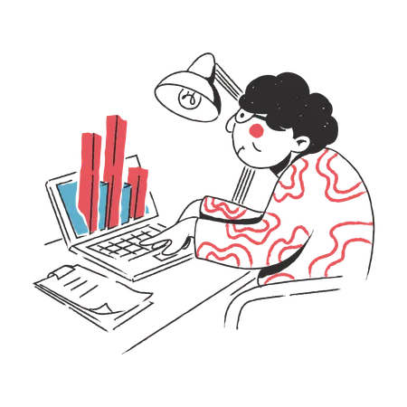 Businessman working on data-analyzer  Illustration