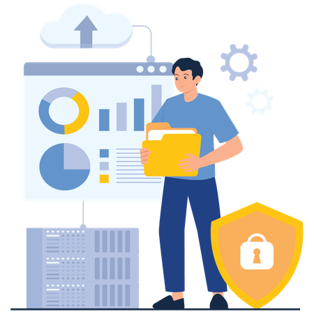 Businessman working on Data Backup and Cloud Storage  Illustration