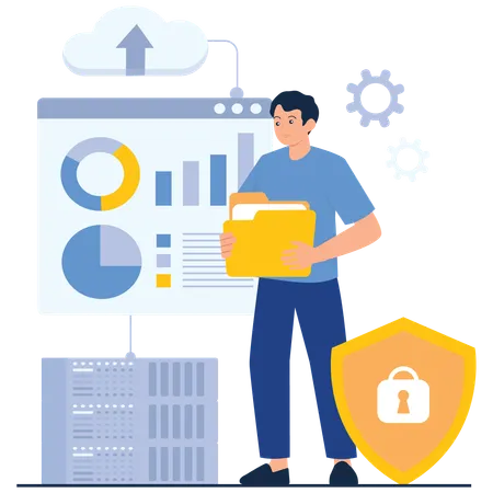 Businessman working on Data Backup and Cloud Storage  Illustration