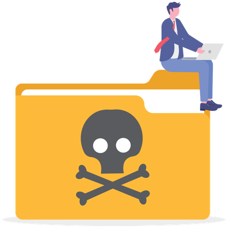 Businessman working on data breach  Illustration