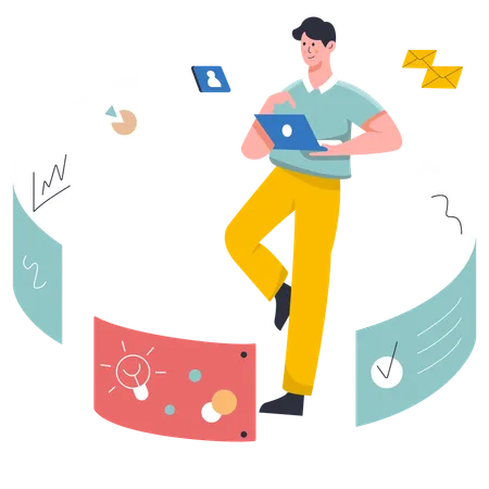 Businessman working on data management  Illustration