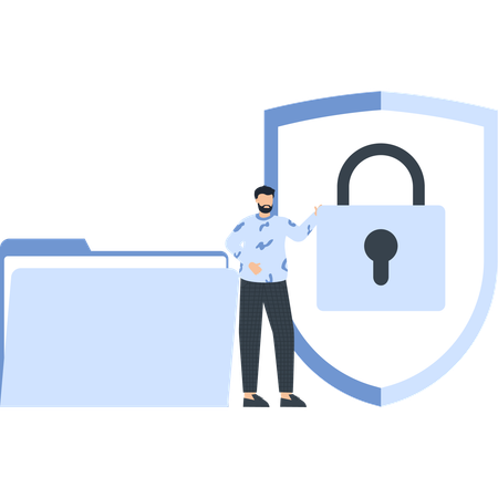 Businessman working on data protection  Illustration