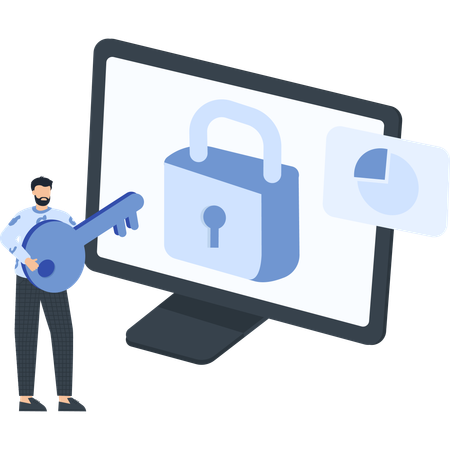 Businessman working on data security  Illustration