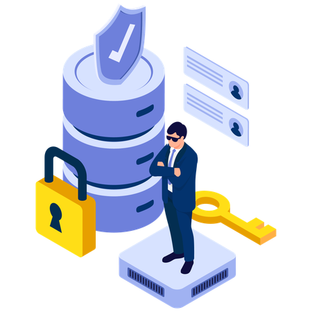 Businessman working on Data Security and Access Control  Illustration