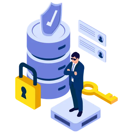 Businessman working on Data Security and Access Control  Illustration