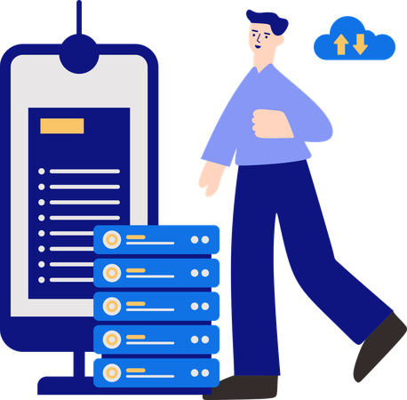 Businessman working on database servers  Illustration