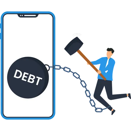 Businessman working on debt crisis  Illustration