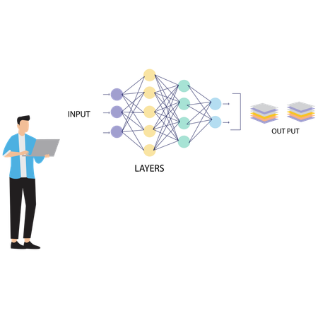 Businessman working on Deep Learning Neural Layers  Illustration