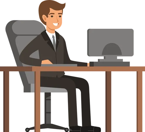 Businessman working on desk Illustration