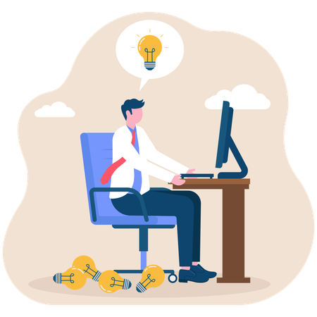 Businessman working on desk  Illustration