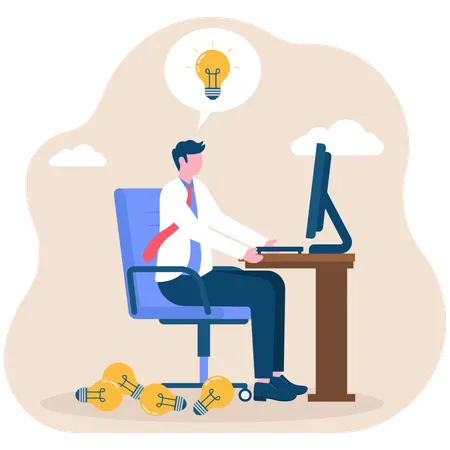 Businessman working on desk  Illustration