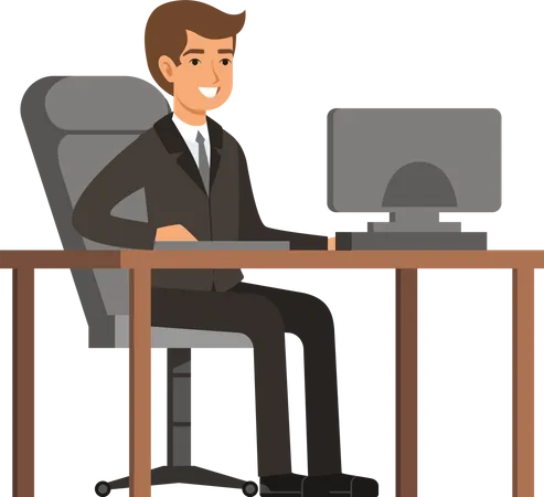 Businessman working on desk  Illustration