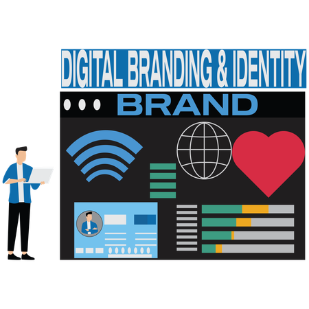 Businessman working on digital branding  Illustration