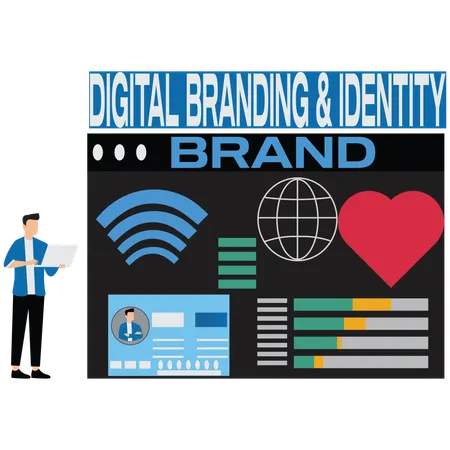 Businessman working on digital branding  Illustration