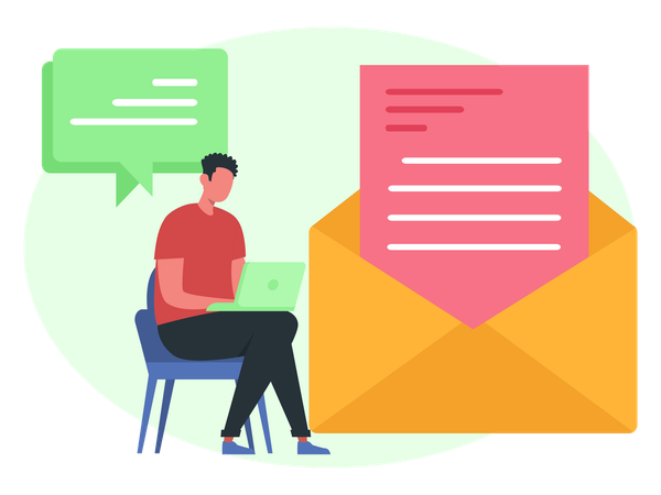 Businessman working on Digital Communication and Email  Illustration