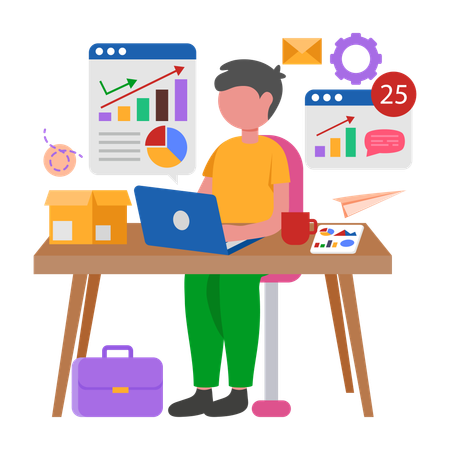 Businessman working on Digital Marketing  Illustration