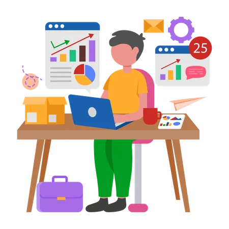 Businessman working on Digital Marketing  Illustration