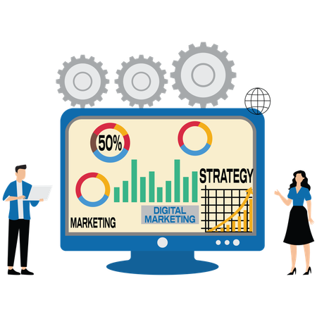 Businessman working on digital marketing strategy  Illustration