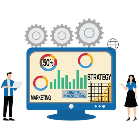 Businessman working on digital marketing strategy  Illustration