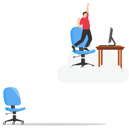 Businessman working on dream job at his desk on the clouds  Illustration