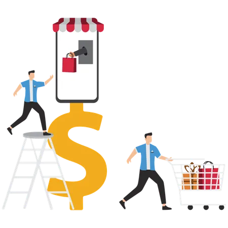 Businessman working on e commerce shop  Illustration