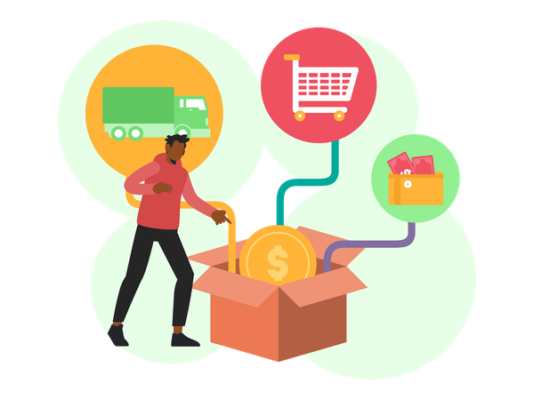 Businessman working on E-Commerce Supply Chain  Illustration