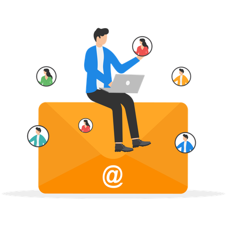 Businessman working on email campaign  Illustration