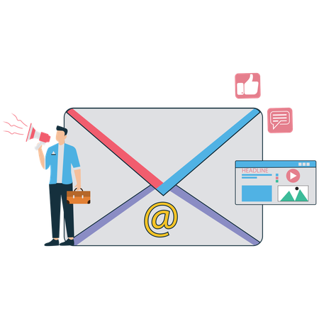 Businessman working on Email Marketing Campaign  Illustration