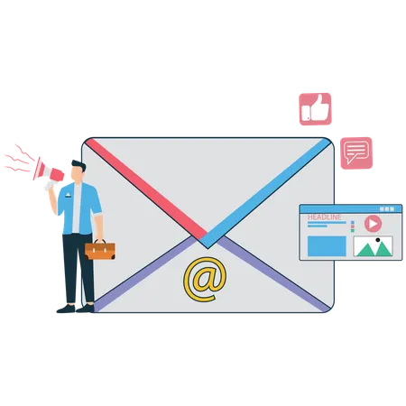 Businessman working on Email Marketing Campaign  Illustration