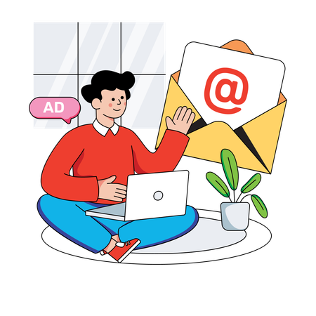 Businessman working on email promotional messages  Illustration