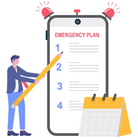 Businessman working on emergency plan  Illustration