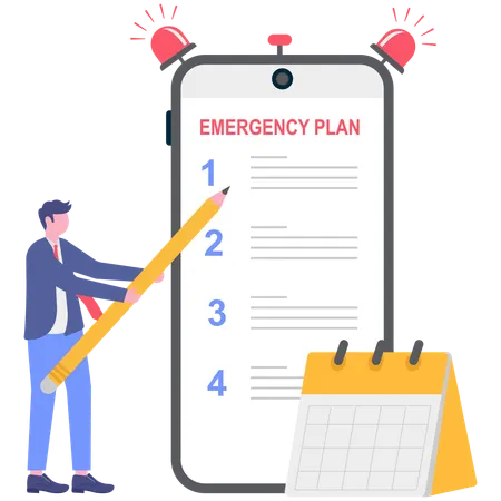 Businessman working on emergency plan  Illustration