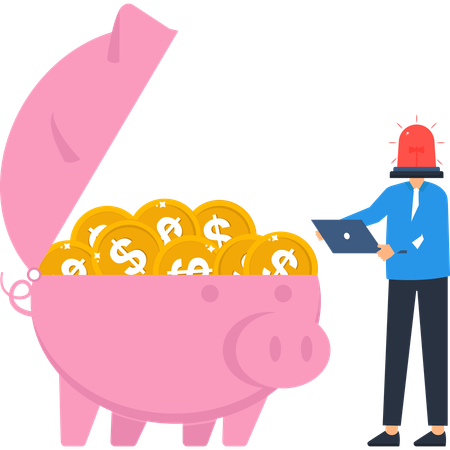 Businessman working on emergency saving  Illustration