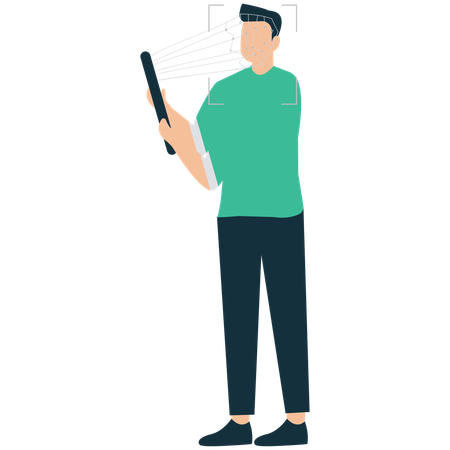 Businessman working on Facial Recognition Security System  Illustration