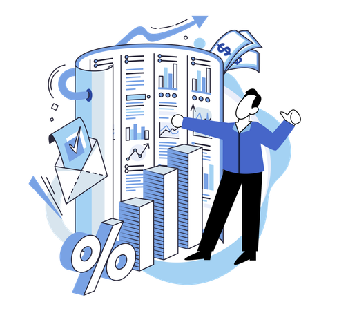 Businessman working on financial administration  Illustration