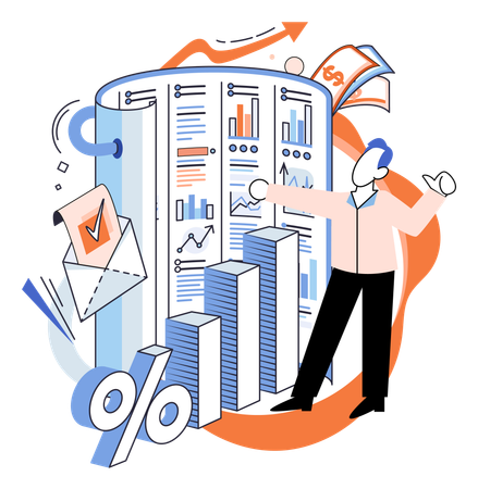 Businessman working on financial administration  Illustration