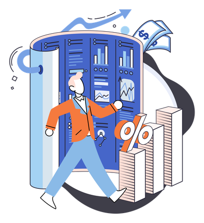 Businessman working on financial administration  Illustration