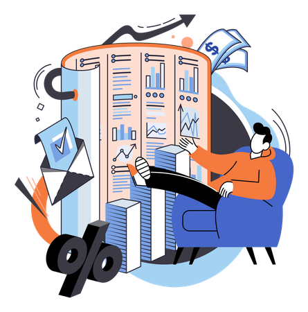 Businessman working on financial administration  Illustration