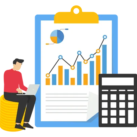 Woman Doing Income Statistics Concept Of Accountant Statement Analysis Budget Planning Bookkeeping Operations And Financial Audit Flat Design Modern Illustration 일러스트레이션
