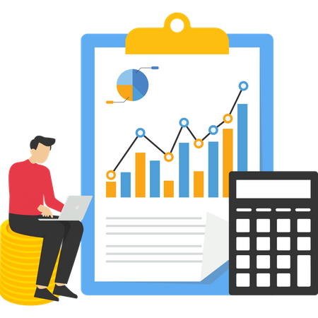 Businessman working on financial analysis  Illustration