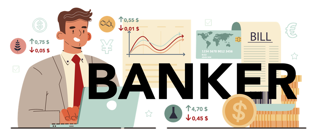 Businessman working on financial analysis  Illustration